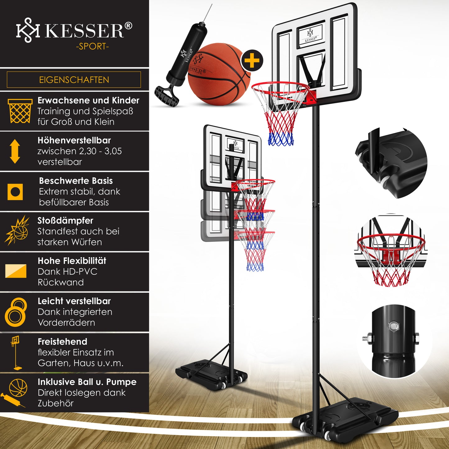 KESSER® Basketballkorb 230 -305Cm Mit Ständer Basketballstän