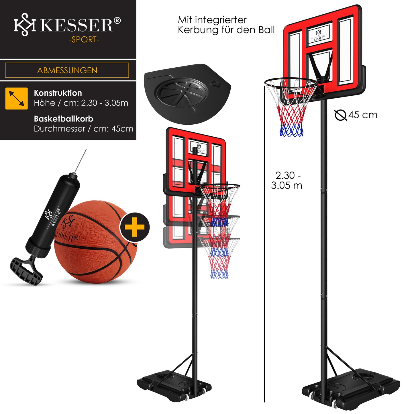 KESSER® Basketballkorb 230 -305Cm Mit Ständer Basketballstän