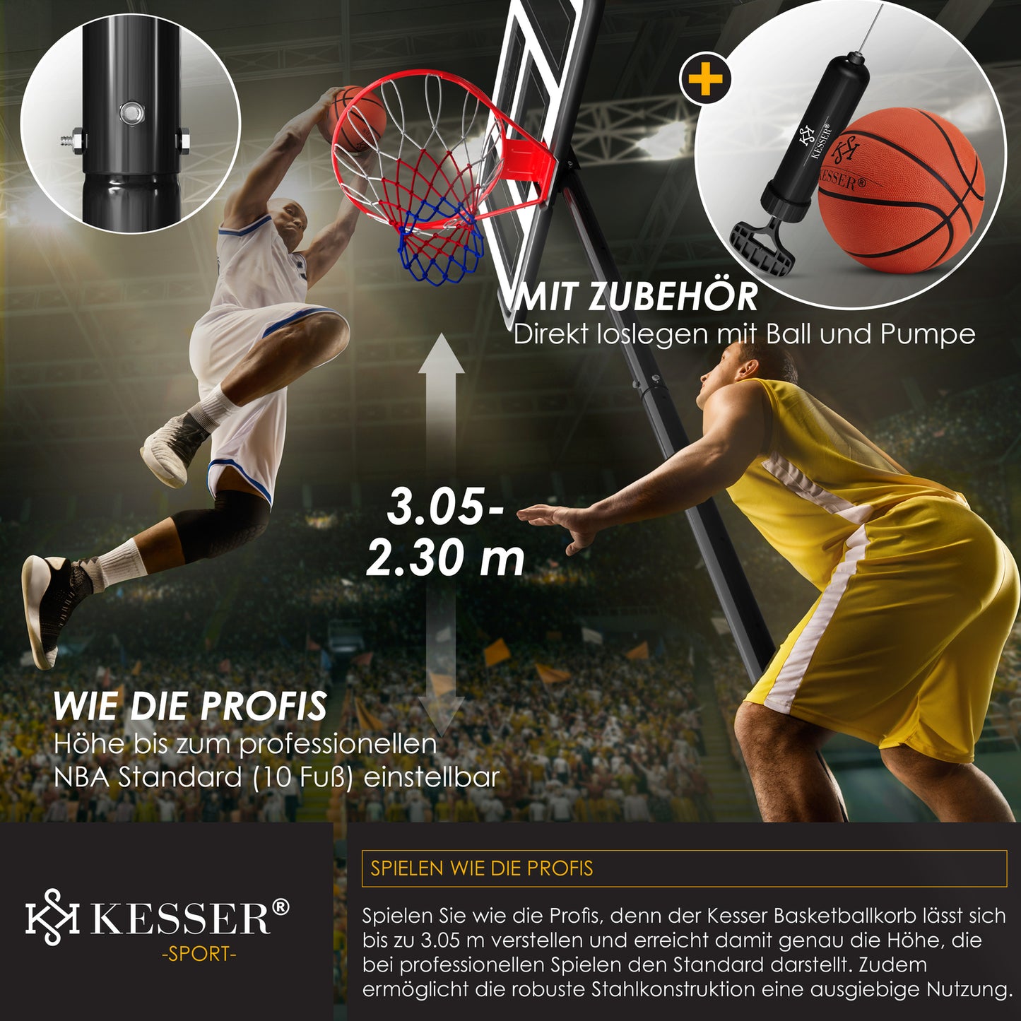 KESSER® Basketballkorb 230 -305Cm Mit Ständer Basketballstän