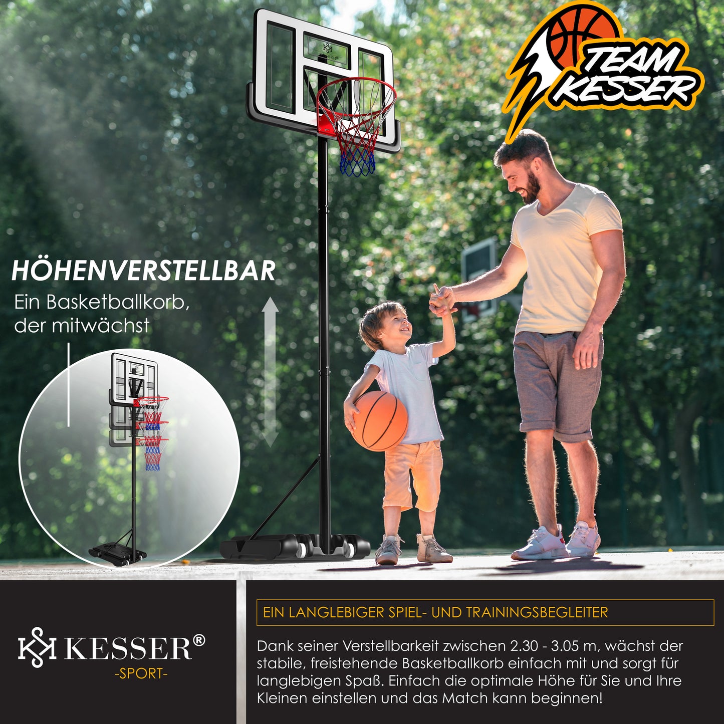 KESSER® Basketballkorb 230 -305Cm Mit Ständer Basketballstän
