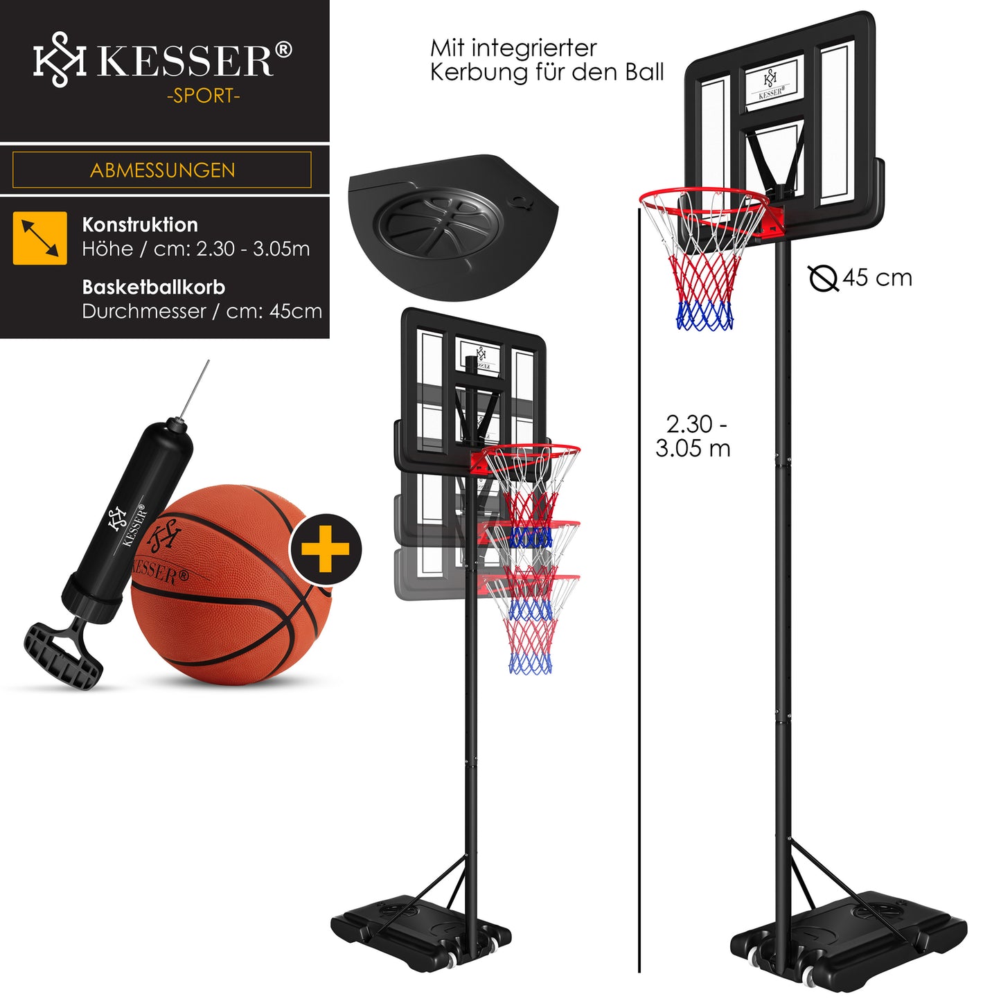 KESSER® Basketballkorb 230 -305Cm Mit Ständer Basketballstän