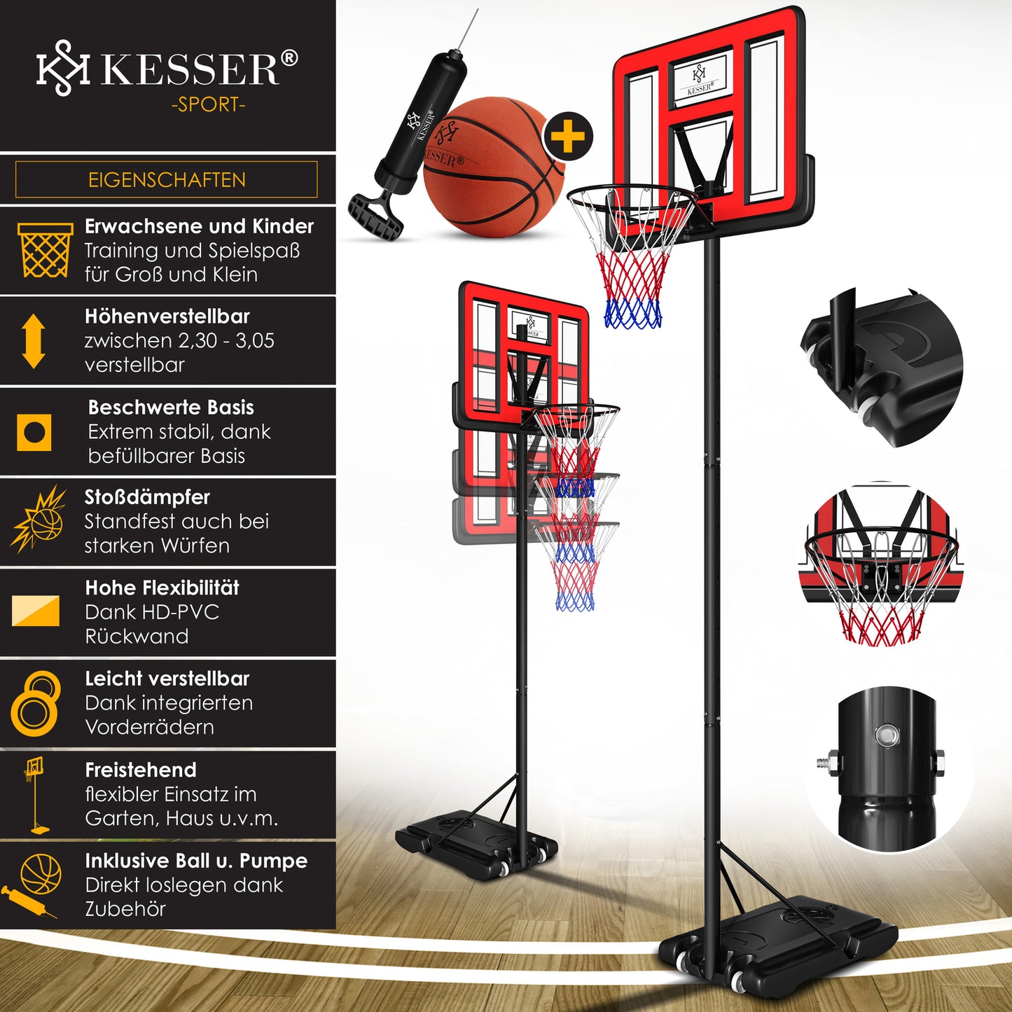 KESSER® Basketballkorb 230 -305Cm Mit Ständer Basketballstän