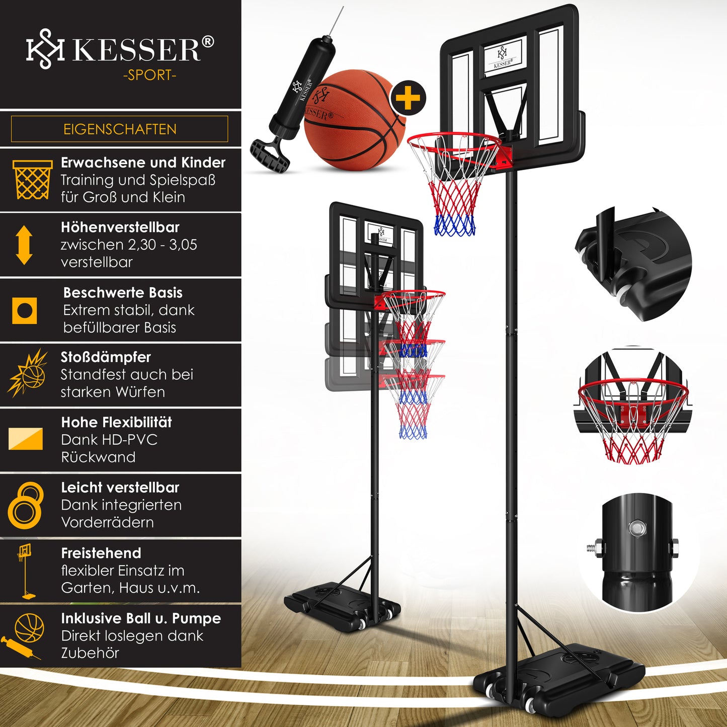 KESSER® Basketballkorb 230 -305Cm Mit Ständer Basketballstän