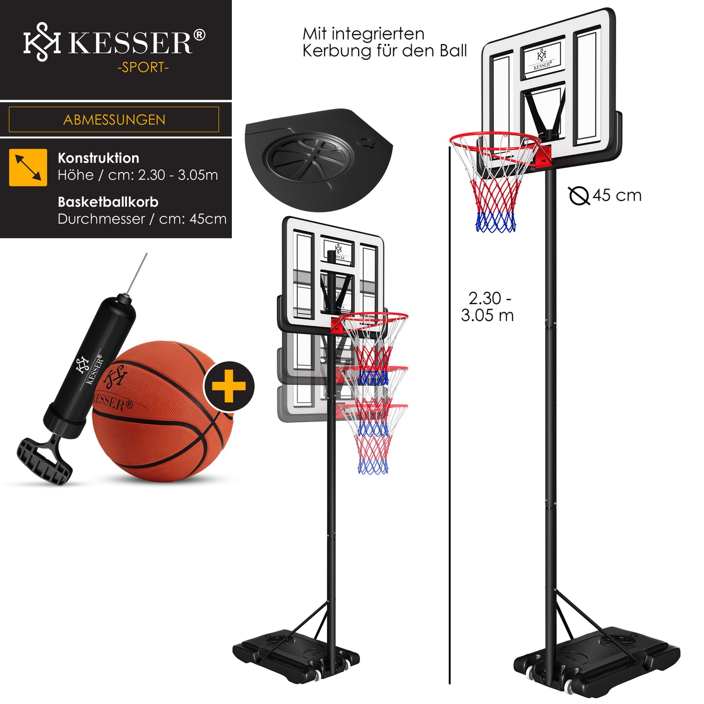 KESSER® Basketballkorb 230 -305Cm Mit Ständer Basketballstän