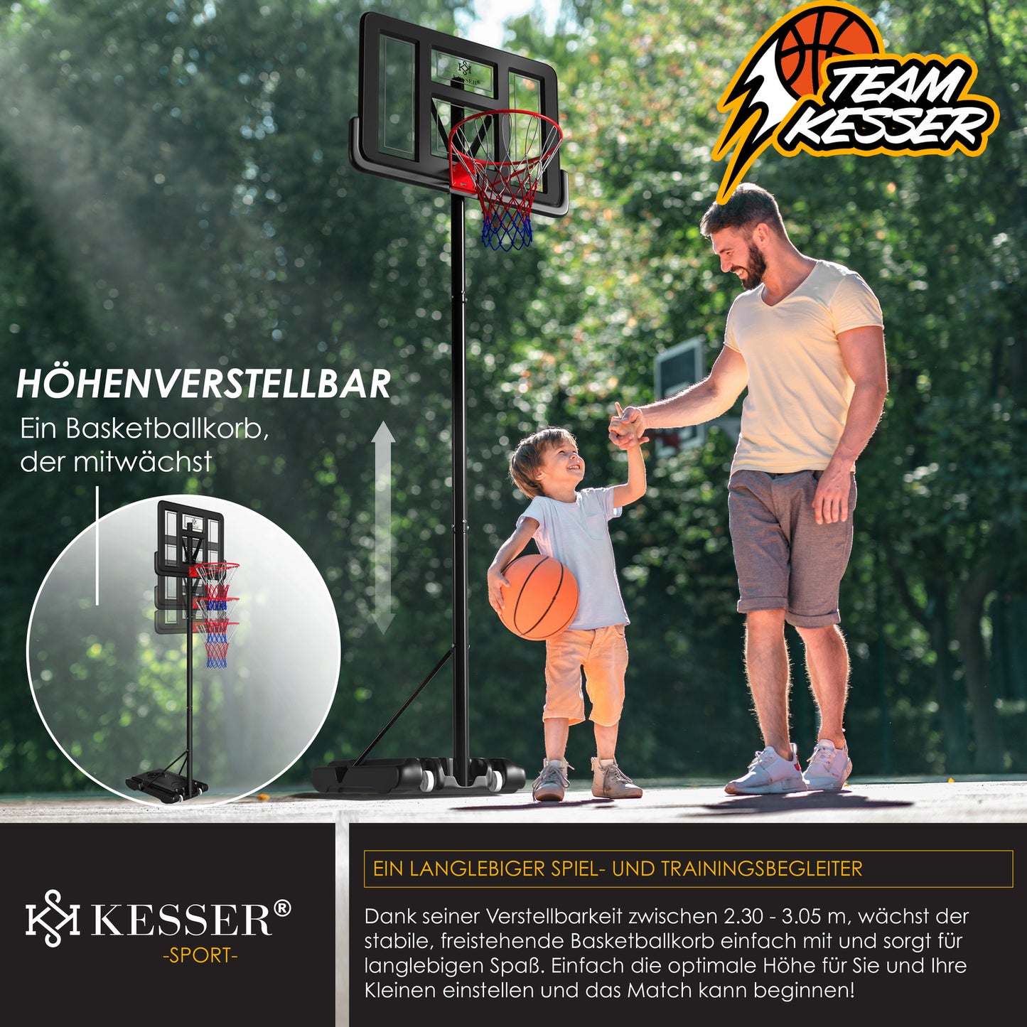 KESSER® Basketballkorb 230 -305Cm Mit Ständer Basketballstän