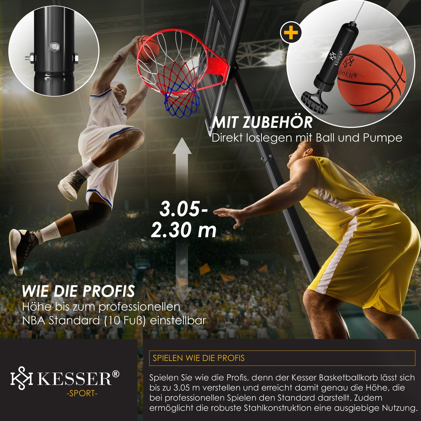 KESSER® Basketballkorb 230 -305Cm Mit Ständer Basketballstän