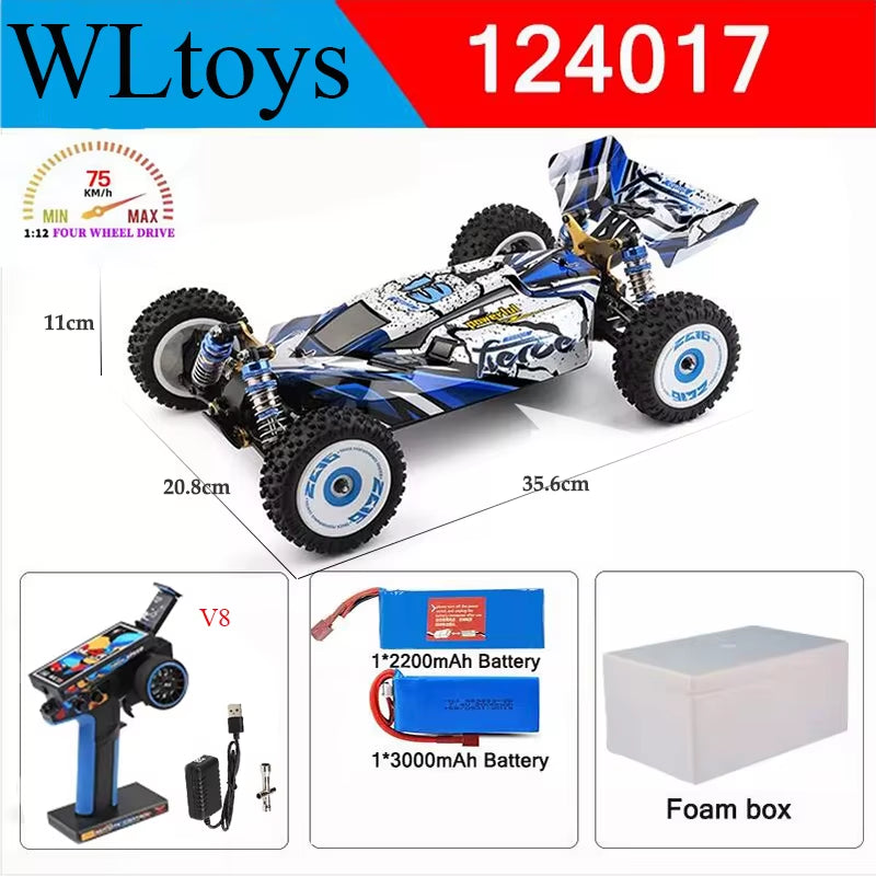 New 124017-V8 1/12 2.4G Racing RC Cars 4WD Brushless Motor 75Km/H High Speed Remote Control Off-Road Drift Toys for Aduit