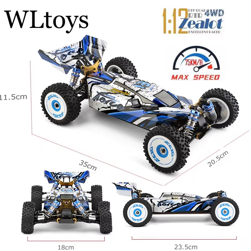 New 124017-V8 1/12 2.4G Racing RC Cars 4WD Brushless Motor 75Km/H High Speed Remote Control Off-Road Drift Toys for Aduit