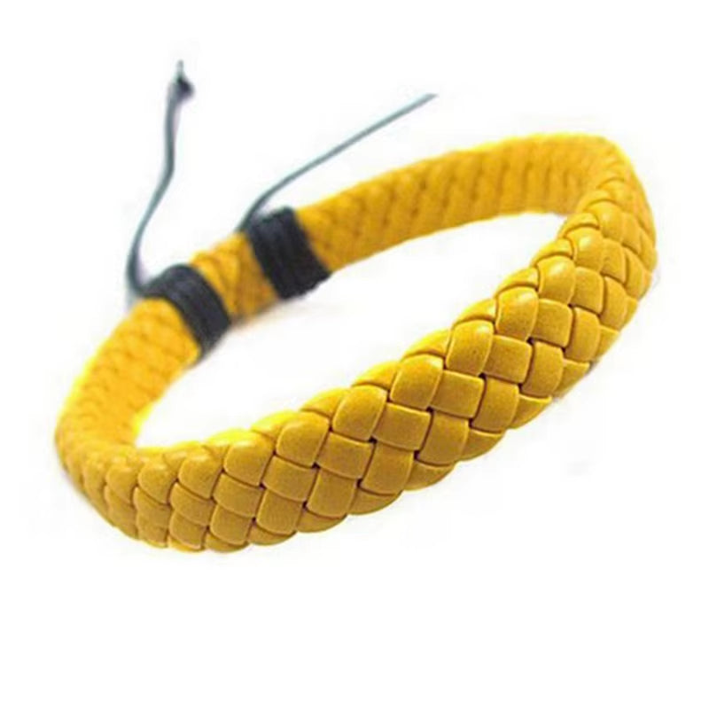 1Pcs Punk Black/Brown/White/Yellow Braided Leather Bracelet Bangle Male Accessories Homme Jewelry Black Color Leather Bracelets