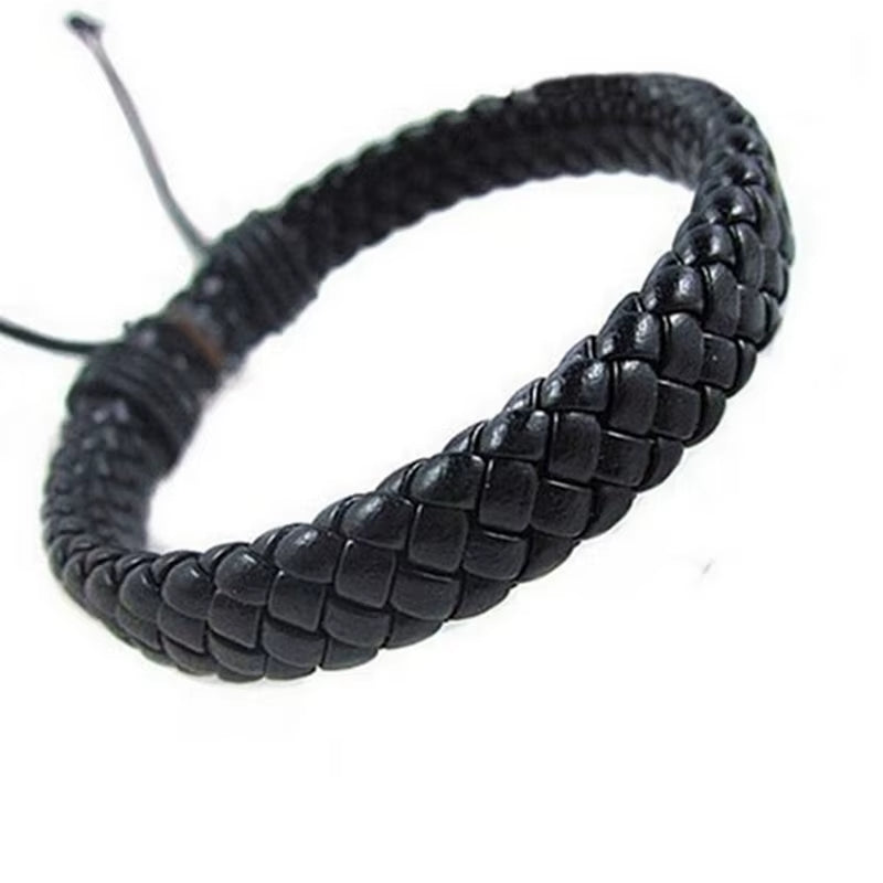 1Pcs Punk Black/Brown/White/Yellow Braided Leather Bracelet Bangle Male Accessories Homme Jewelry Black Color Leather Bracelets