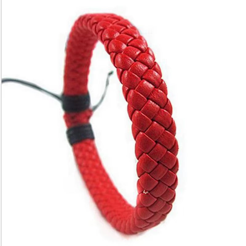 1Pcs Punk Black/Brown/White/Yellow Braided Leather Bracelet Bangle Male Accessories Homme Jewelry Black Color Leather Bracelets