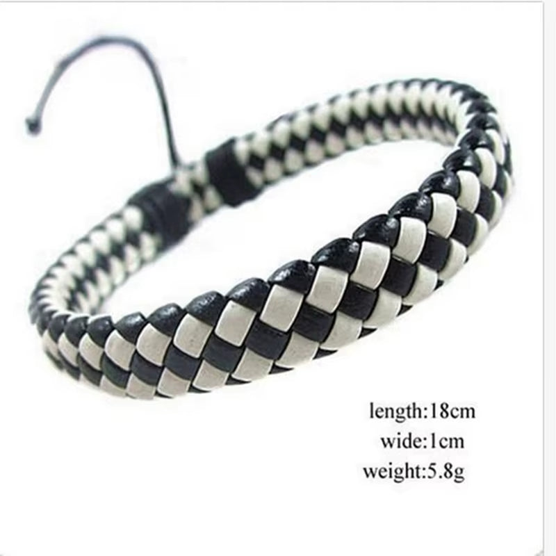 1Pcs Punk Black/Brown/White/Yellow Braided Leather Bracelet Bangle Male Accessories Homme Jewelry Black Color Leather Bracelets