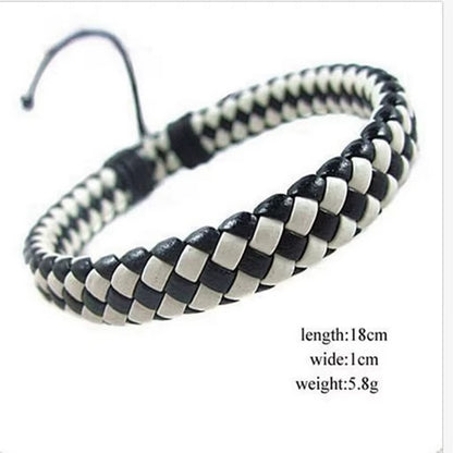 1Pcs Punk Black/Brown/White/Yellow Braided Leather Bracelet Bangle Male Accessories Homme Jewelry Black Color Leather Bracelets