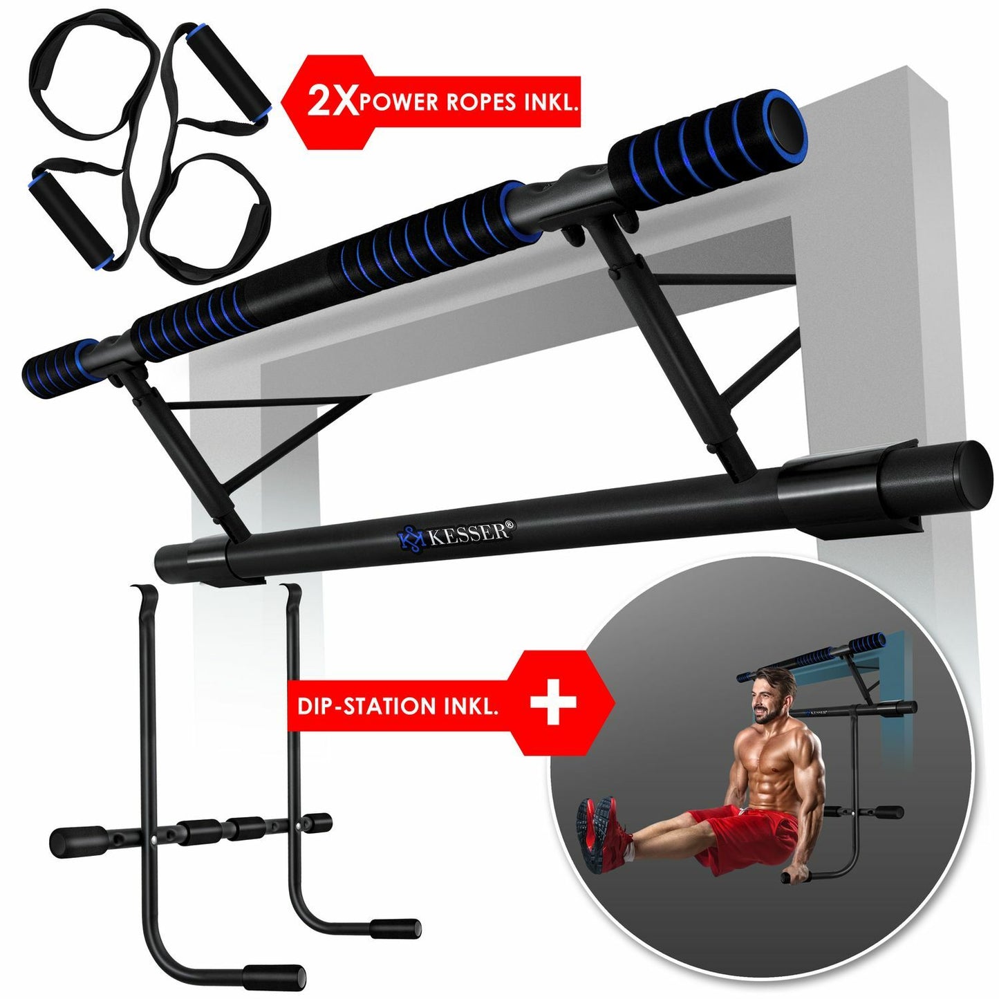 KESSER® 4In1 Premium Klimmzugstange + Dip-Station Türrahmen Tür Klimmzug Stange