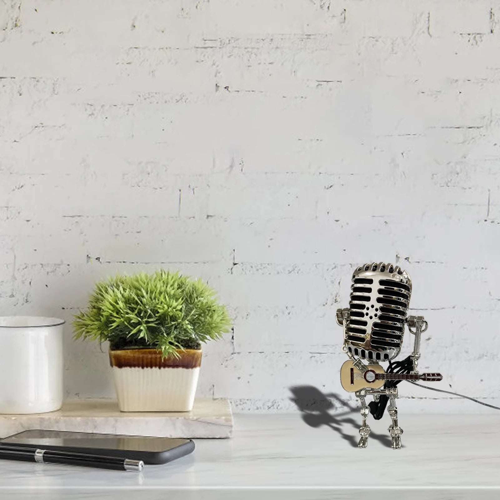 Microphone Robot Desk Lamp Microphone Robot Lamp Vintage Metal Microphone Robot Lamp Table LED Guitar Lamp Robot Desk Light Lamp