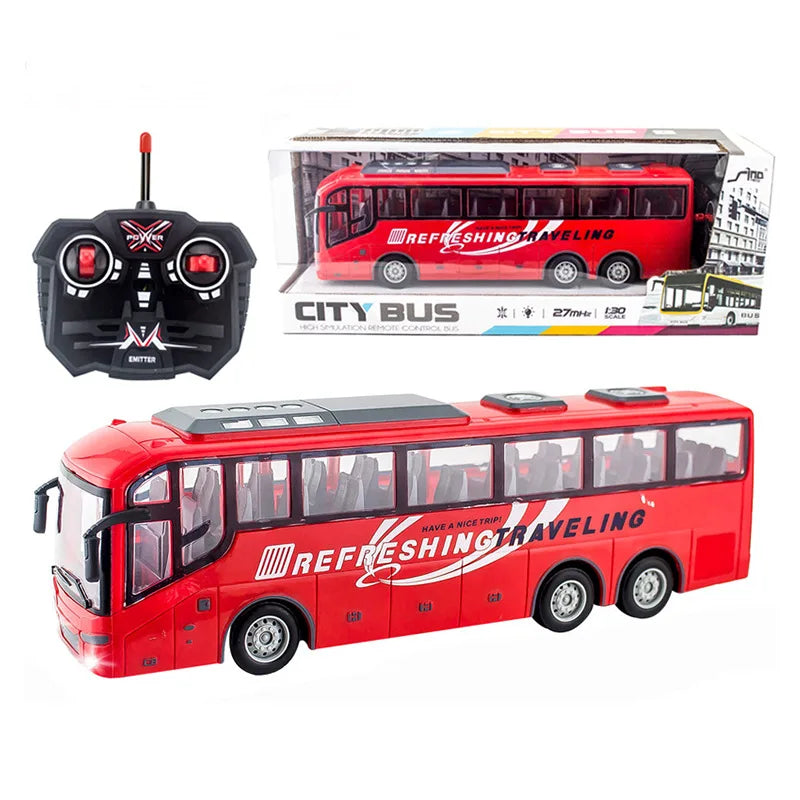 1/30 Rc Bus Electric Remote Control Car with Light Tour Bus School City Model 27Mhz Radio Controlled Machine Toys for Boys Kids