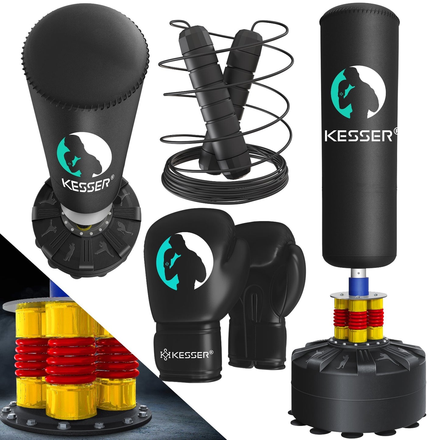 KESSER® Boxsack Set Boxhandschuhe Springseil Box Sandsack Punching Bag Stehend