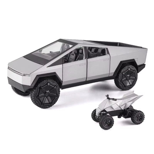 1:24 Cybertruck Model Silver Pickup Truck Diecast Metal Toy Cars with Sound and Light for Kids Age 3 Year